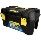 Caja portaherramientas pl&aacute;stica con broches pl&aacute;sticos y charola 19" x 10.5" x 10" Surtek