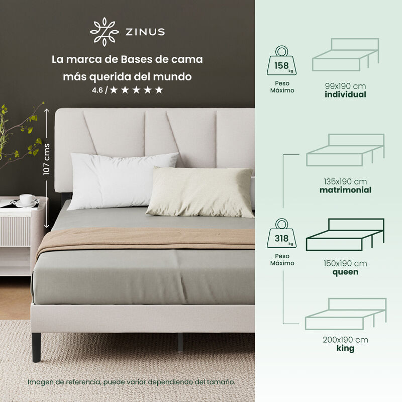 Zinus Maya | Base De Cama Tapizada Dise&ntilde;o Asim&eacute;... image number null