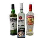 1 Botella Whisky William Lawsons 700 ml + 1 Botella Ron Bacardí Carta Blanca 700 ml + 1 Botella Vodka Smirnoff Spicy Tamarindo 750 ml + Baraja