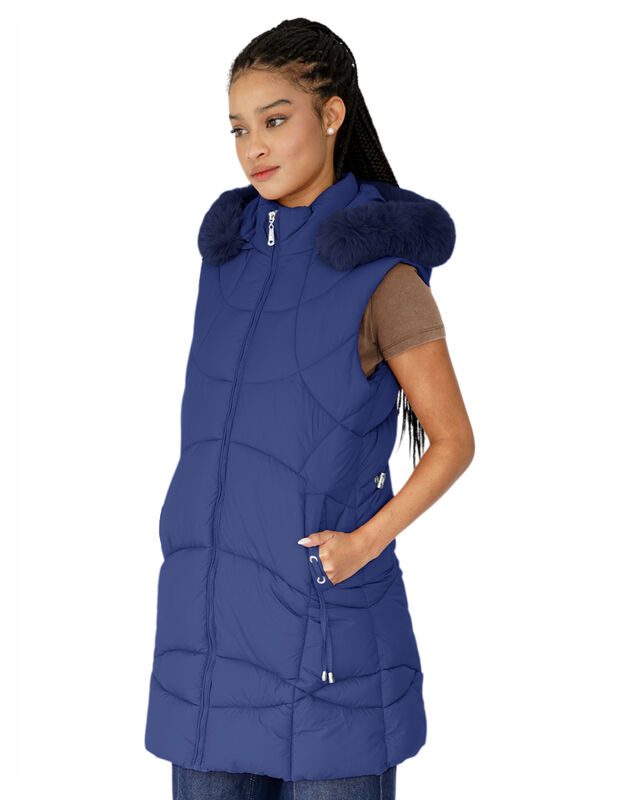 Chaleco Largo Mujer Acolchado Con Capucha Y Pel... image number null