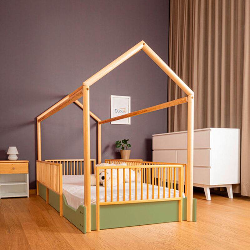 Cama Casa de Madera Montessori Individual Verde... image number null