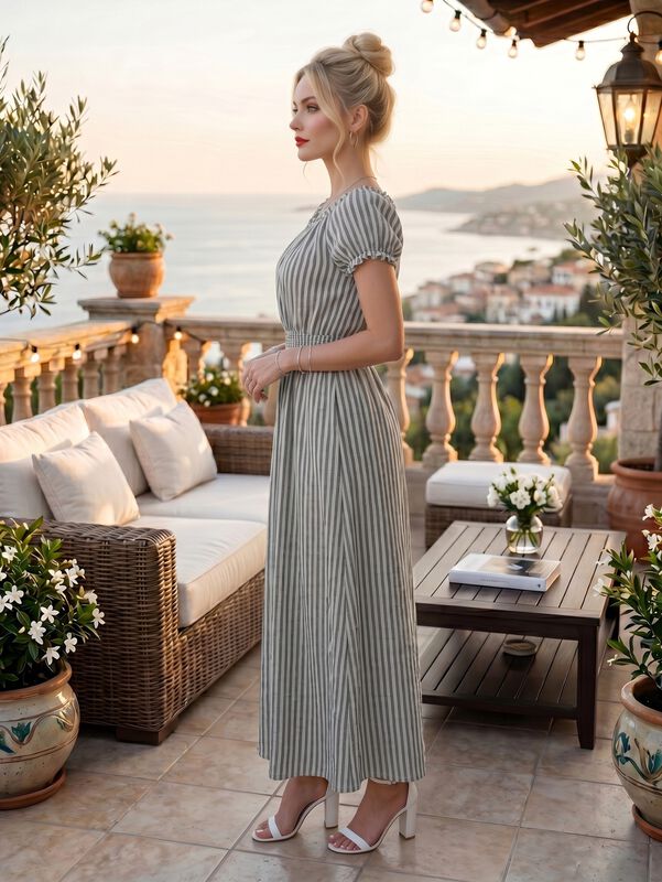 Vestido Maxi Rayado, Escote Hombros Descubierto... image number null