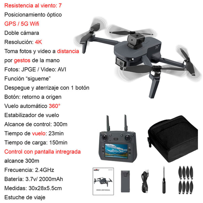 Drone VAK W7 GPS WIFI control con pantalla cám... image number null