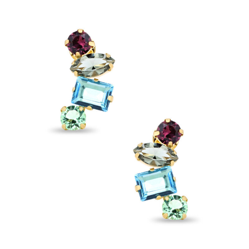 Aretes Plata Dorada Con Piedras De Colores image number null