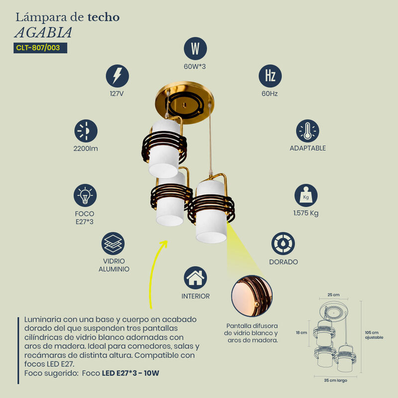 L&aacute;mpara de Techo Colgante MIL LUCES AGABIA Dora... image number null
