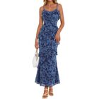 Vestido Merokeety Maxi Floral Azul Polvoriento Talla M