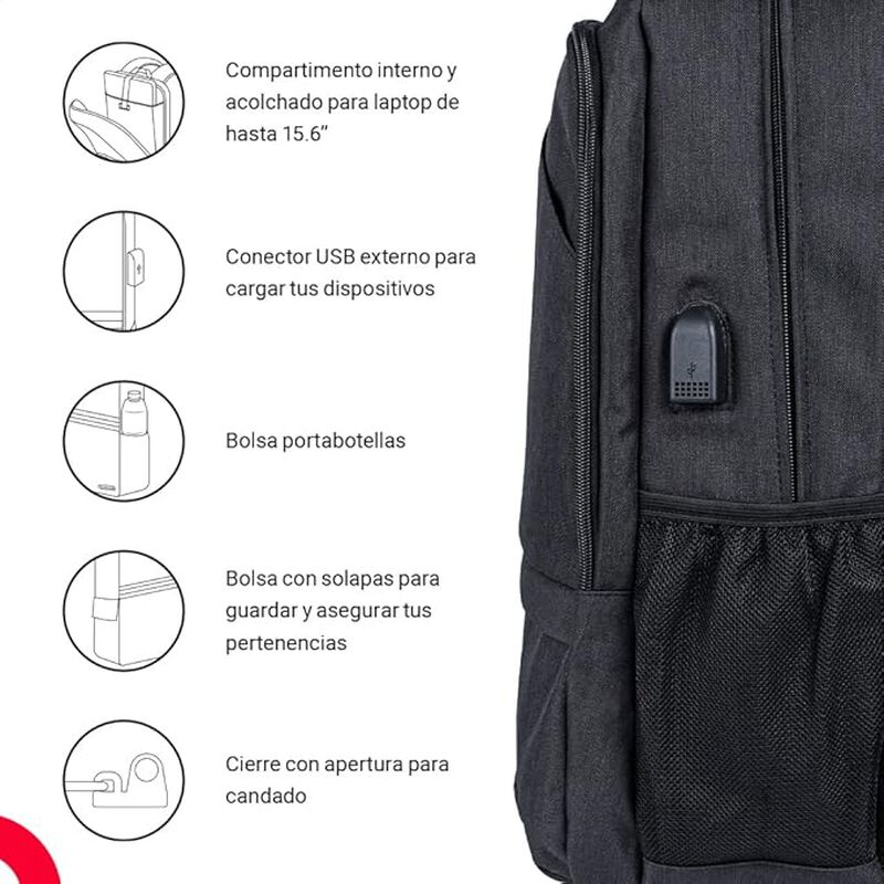 TechZone Mochila Backpack Negro Modelo Loud con... image number null