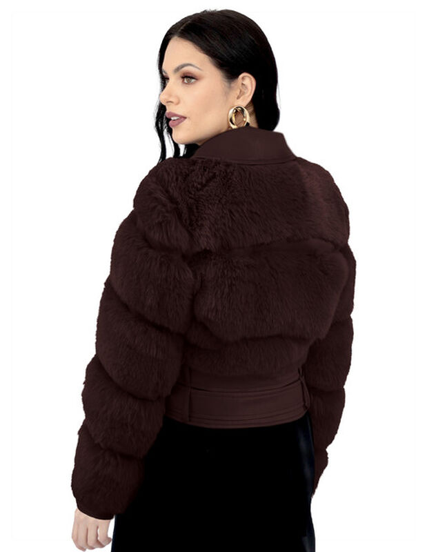 Chamarra Vinipiel Peluche Mujer Premium Caf&eacute; Ro... image number null