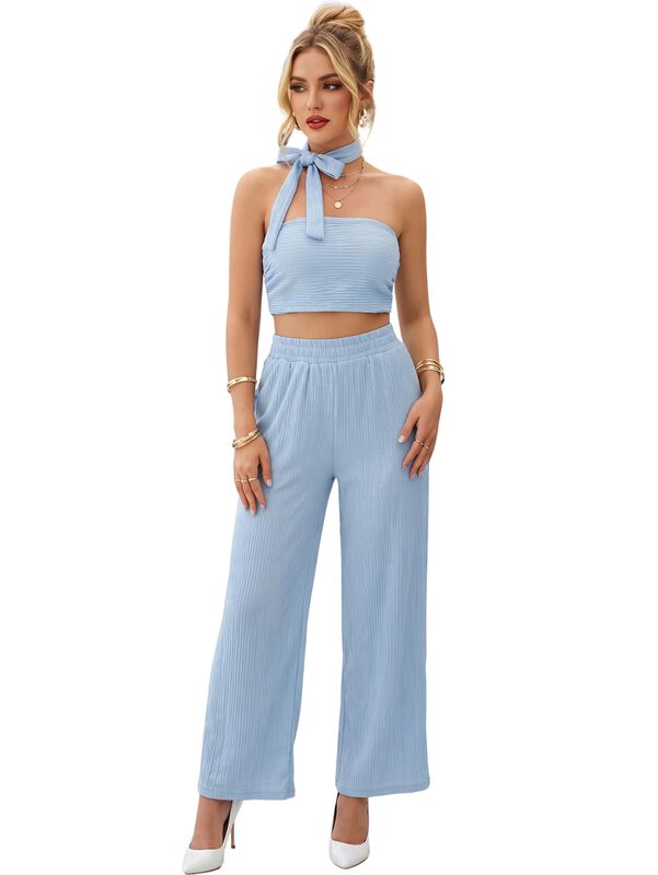 Conjunto 2 Piezas, Crop Top Y Pantal&oacute;n Plisado ... image number null
