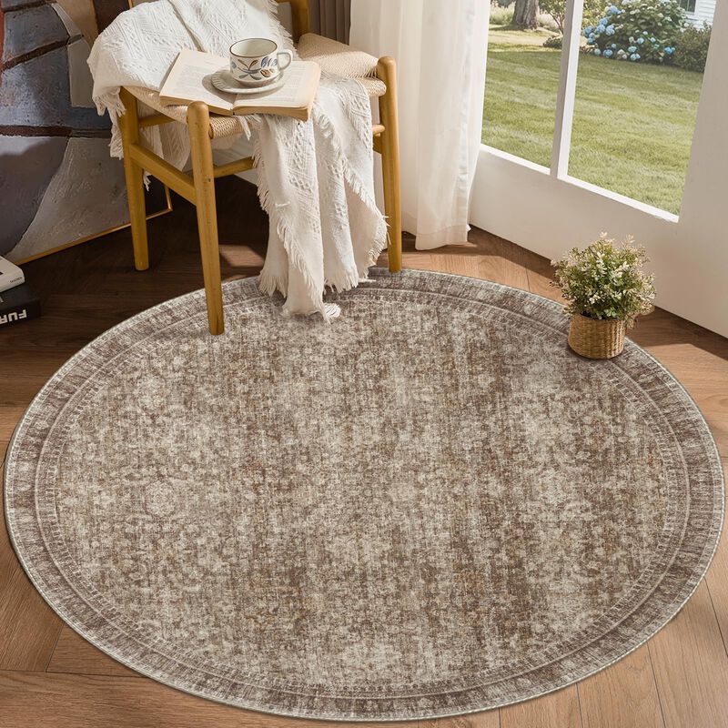 Alfombra Redonda Sasttie 183 cm Marr&oacute;n Oscuro L... image number null