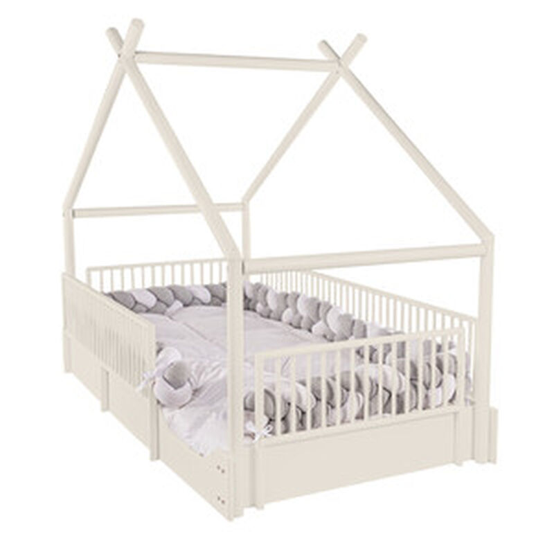 Cama Moderna Montessori de Madera con Barandale... image number null