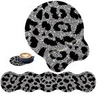 Set 3 En 1 De Alfombrilla Para Rat&oacute;n, Reposamu&ntilde;ecas Y Posavasos Con Estampado De Leopardo Vshseeom