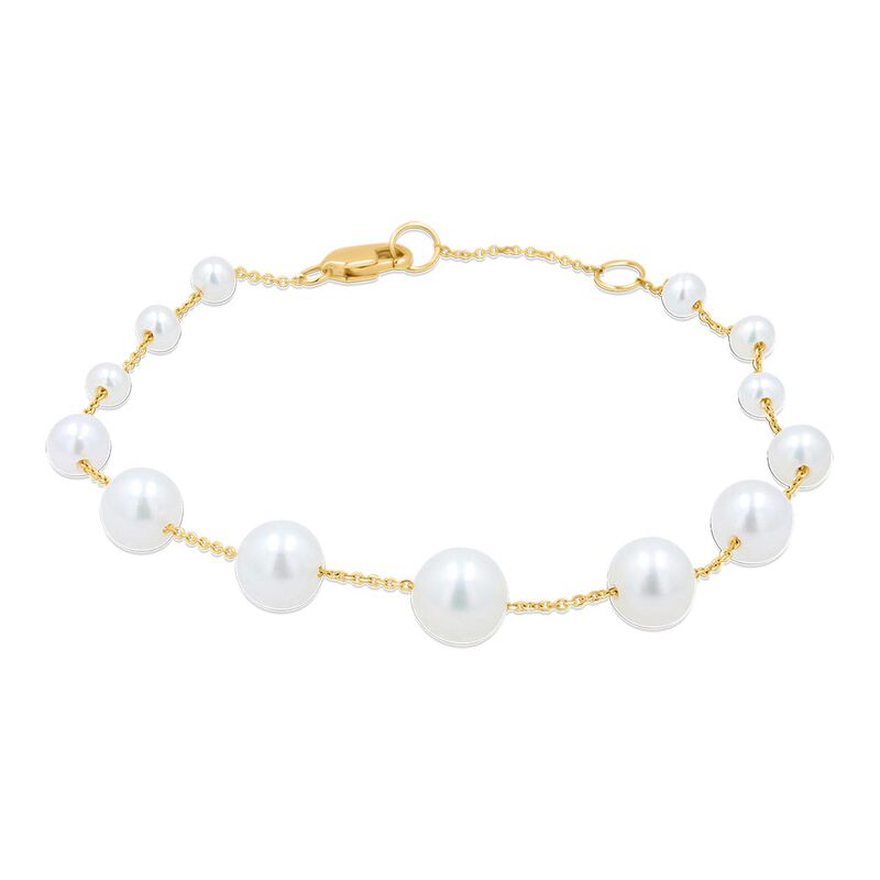 Pulsera Oro Amarillo 14k Con Perlas Blancas 3-8... image number null