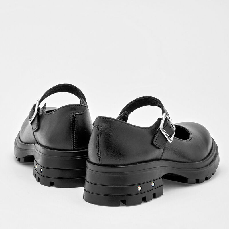 Yuyin Zapato Escolar De Piel Para Ni&ntilde;a Negro Co... image number null