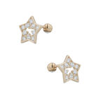 Broqueles De Estrella Oro Amarillo 14k Con Zirconia
