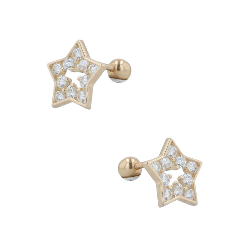 Broqueles De Estrella Oro Amarillo 14k Con Zirc... image number null