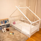 Cama Moderna Montessori de Madera con Barandales - Blanca