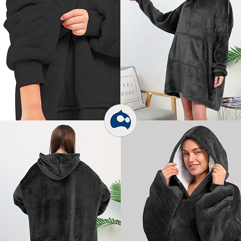 Sudadera Cobija Negra con Capucha y Mangas Blue... image number null