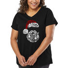 Camiseta De Talla Grande Cuello En V Word Art Para Mujer - Santa Claus- Negro