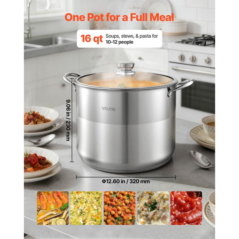 Olla de Acero Inoxidable VEVOR 15L con Tapa de ... image number null