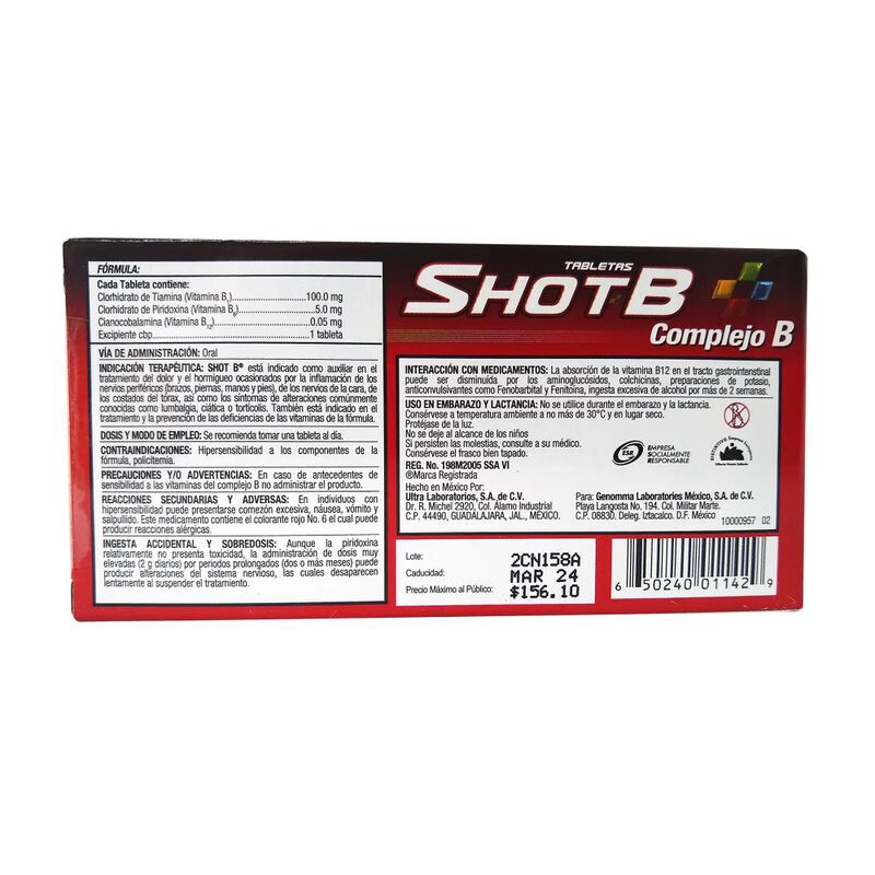 Shot-b Diabetico 100/5/0.05 Mg 30 Tableta(s) image number null