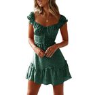 Vestido Yobecho Verde Oscuro con Estampado y Mangas Cortas