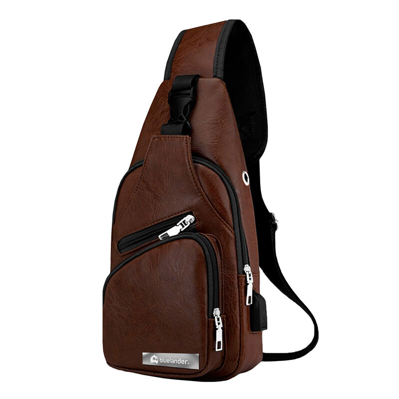 Mochila Cruzada de Cuero Caf&eacute; Bluelander image number null