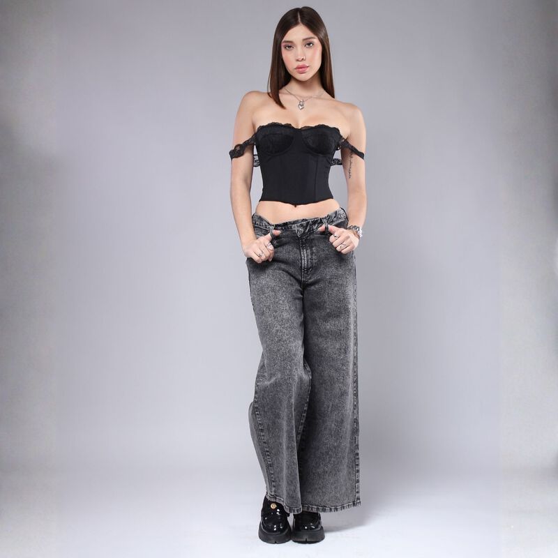 Pantal&oacute;n Savi Negro Wide Leg Tiro Medio Mujer S... image number null