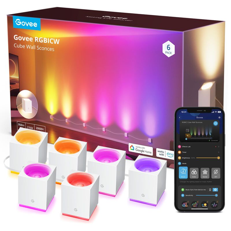 L&aacute;mparas De Pared Govee Cube Rgbic Led Que Func... image number null