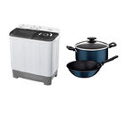 Combo Lavadora Hisense 11Kg Doble Tina + Bater&iacute;a Wok Tramontina Loreto 3 Piezas Azul END