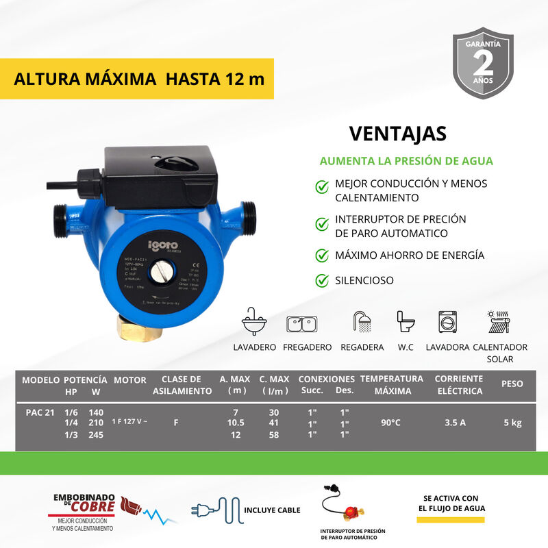Presurizador Automático Pac21  1/6 1/4 Y 1/3 Hp image number null