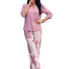 Conjunto De 2 Piezas, Blusa Manga 3/4 Y Pantal&oacute;n Estampado Conj-0257 Lila Estilo Casual Chic Elegante Para Mujer