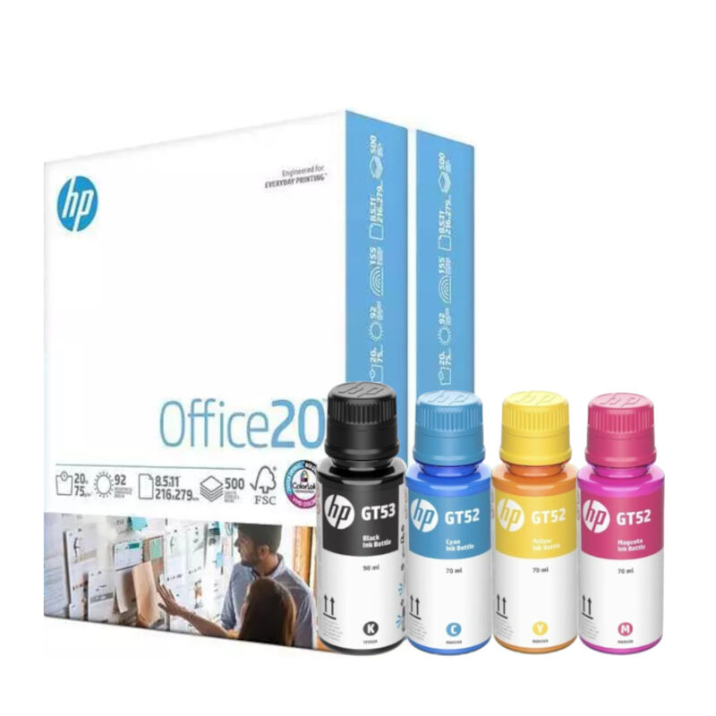 4 Tintas HP 3xGT52 / 1xGT53 y 1000 hojas papel... image number null