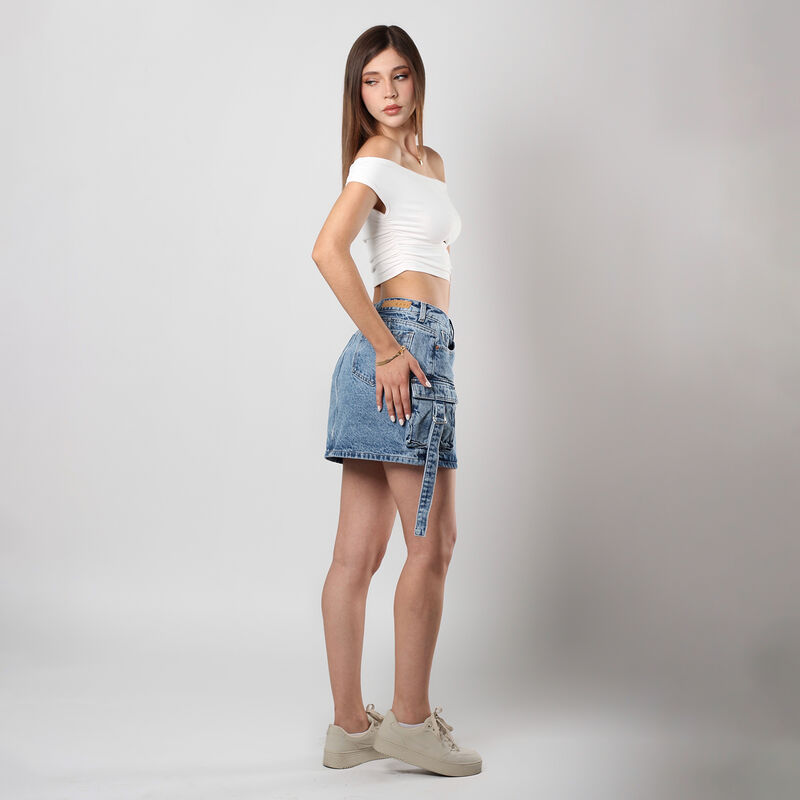 Falda Cargo Mujer Mezclilla Tiro Medio Bolsas T... image number null