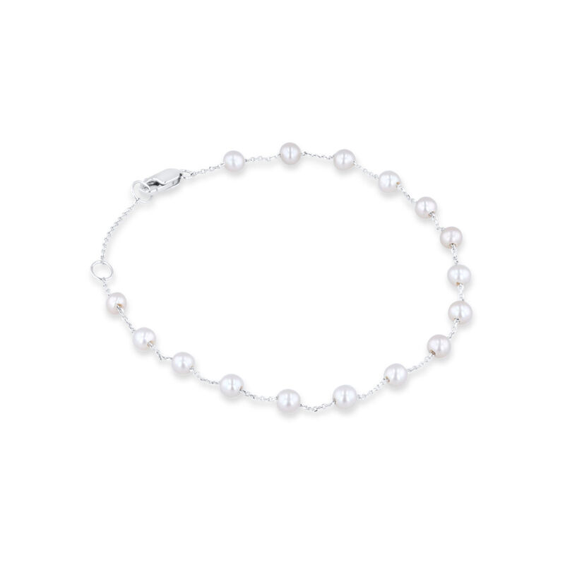 Pulsera De Oro Blanco De 14K Con Perlas Grises ... image number null