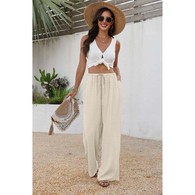 Pantalones Sampeel de Lino Sueltos Crema Blanco... image number null