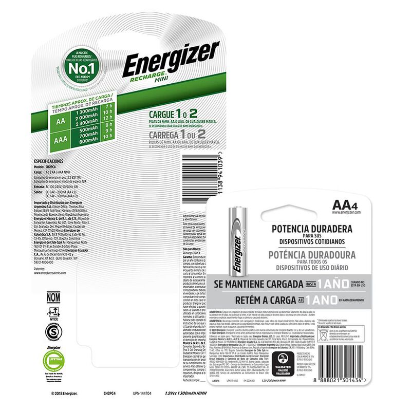 Cargador De Pilas Energizer Mini + 4 Pilas Reca... image number null