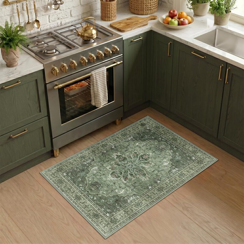Alfombra De &Aacute;rea Releany 61 cm Verde/gris Lavab... image number null