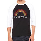 Camiseta Ragl&aacute;n de B&eacute;isbol Word Art Para Hombre - Good Vibes - Negro Blanco