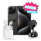 Combo Smartphone Iphone 15 Pro Max 256gb Esim Negro (reacondicionado Certificado) + Aud&iacute;fonos Bluetooth Y Soporte