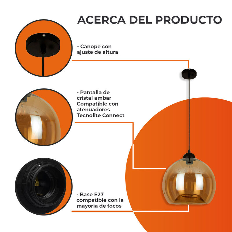 L&aacute;mpara Colgante Cristal Ambar 20w 100v image number null