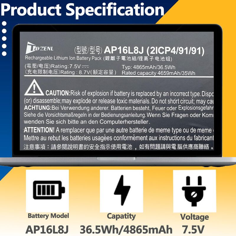 Bater&iacute;a Tavzenl Ap16l8j 7.5v 36.5wh Acer image number null