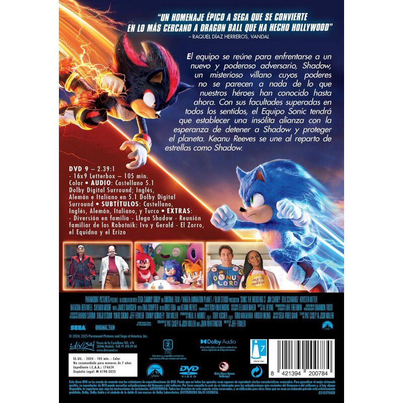 Sonic 3: La Pel&iacute;cula [DVD] (2024) Sonic the Hed... image number null