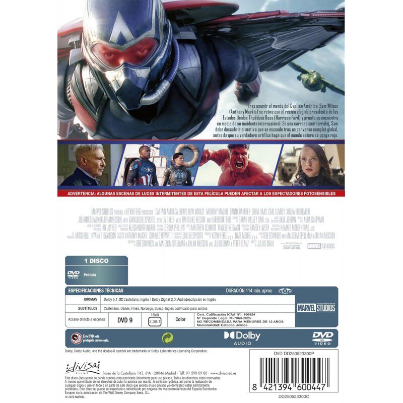 Capit&aacute;n Am&eacute;rica: Brave New World [DVD] (2025) C... image number null