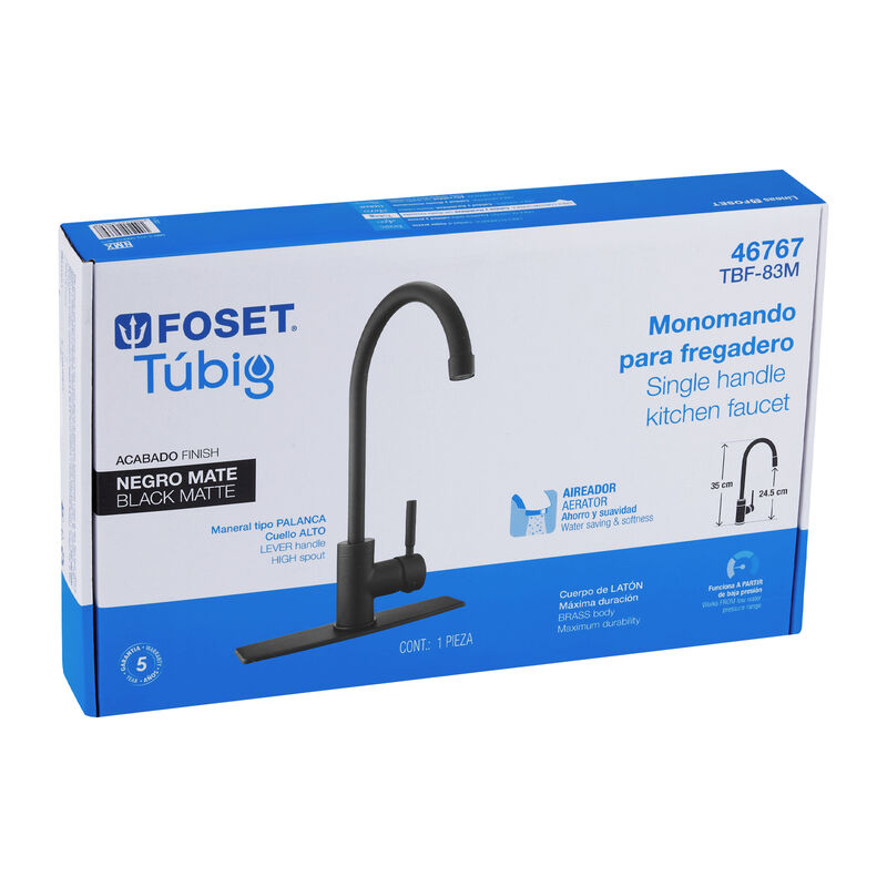 Monomando para Fregadero Cuello Alto Negro Mate... image number null