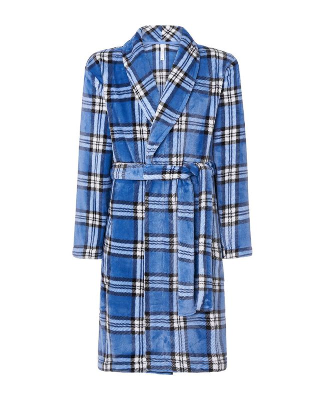 Bata Larga a Cuadros Azul Azul image number null