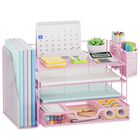 Organizador De Escritorio Marbrasse, Bandeja De Papel Para Cartas De 4 Niveles, Color Rosa