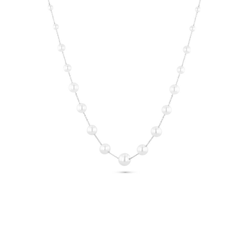 Collar Perlas Blancas Oro Blanco 14k Disminuci&oacute;... image number null