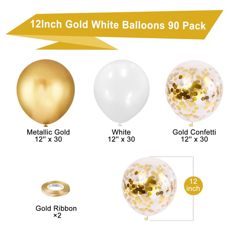 Globos Mobacurty 30 cm Blanco Y Dorado 90 Pieza... image number null