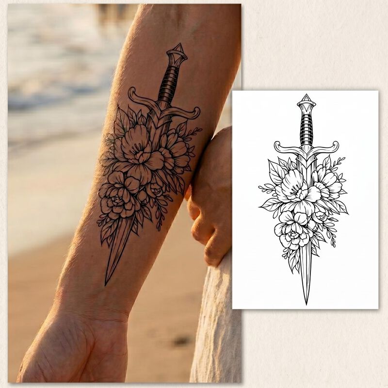 Juego De Tatuajes Temporales Inkartlink Floral ... image number null